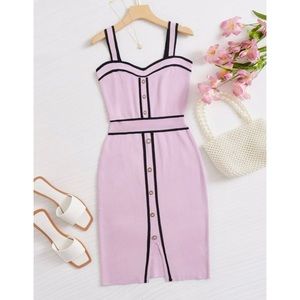 Striped Trim Button Detail Split Hem Sweater Dress